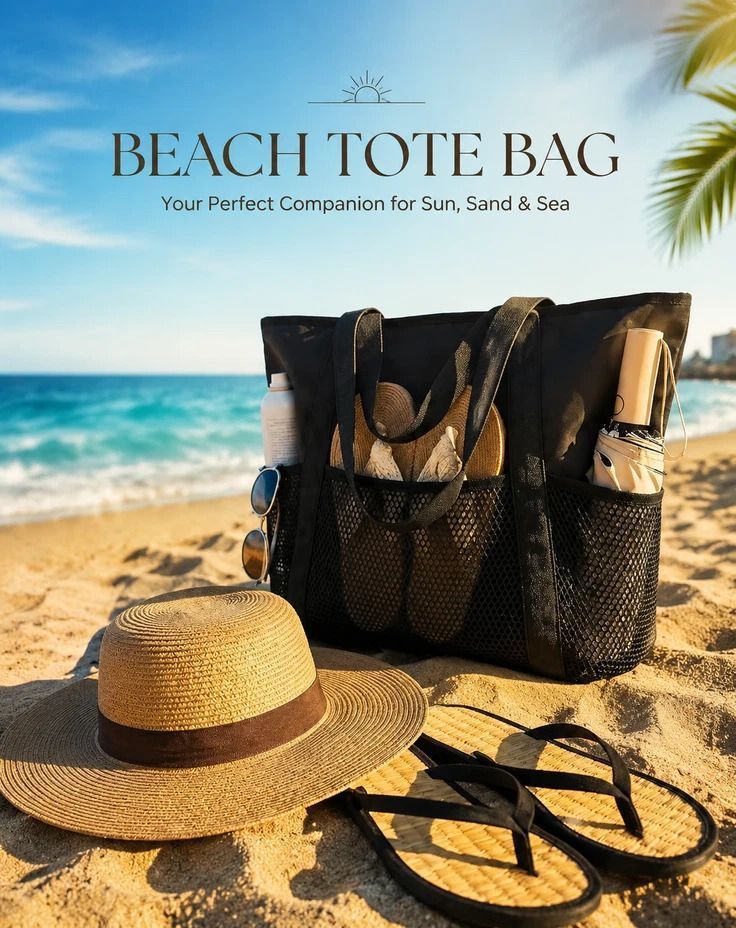 Beige Waterproof Travel Tote Large Capacity Beach Carry Bag - Image 4