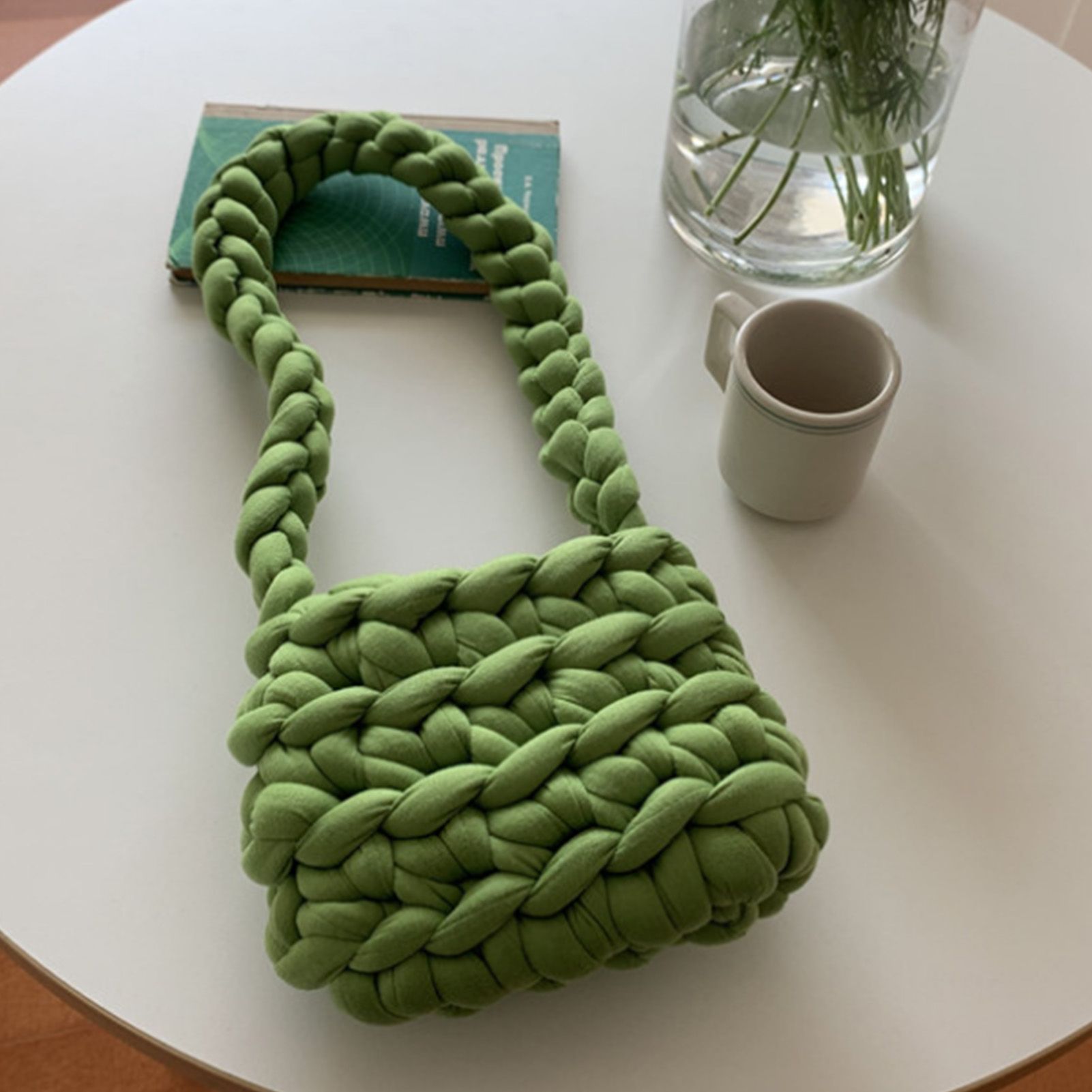 Wool Tote Purse Bag Cute Exquisite Hand Woven Fine Workmanship Wool Shoulder Bag for Daily Life Green - Image 10