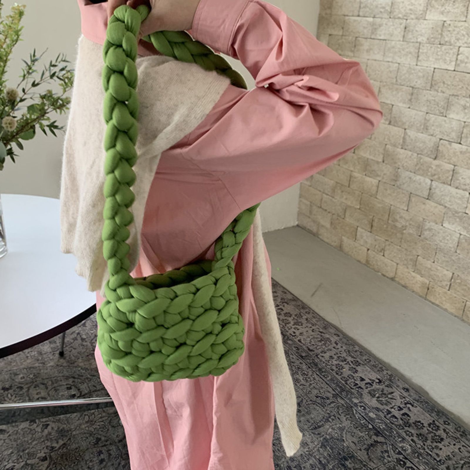 Wool Tote Purse Bag Cute Exquisite Hand Woven Fine Workmanship Wool Shoulder Bag for Daily Life Green - Image 11