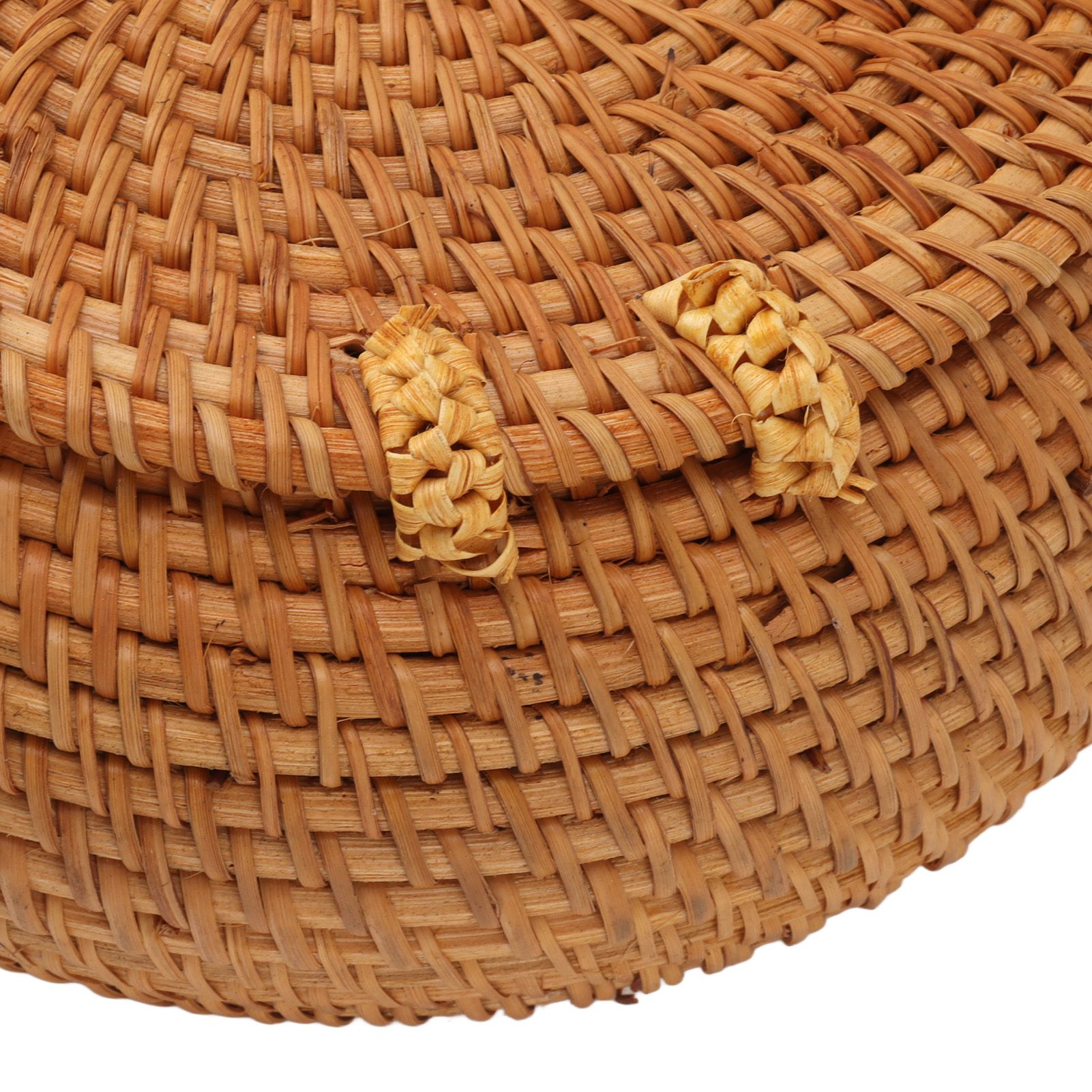Handwoven Round Rattan Bag Tropical Beach Style Woven Shoulder Rattan Bag with Leather Strap 20cm Diameter Natural Color Oval with Lining - Image 15
