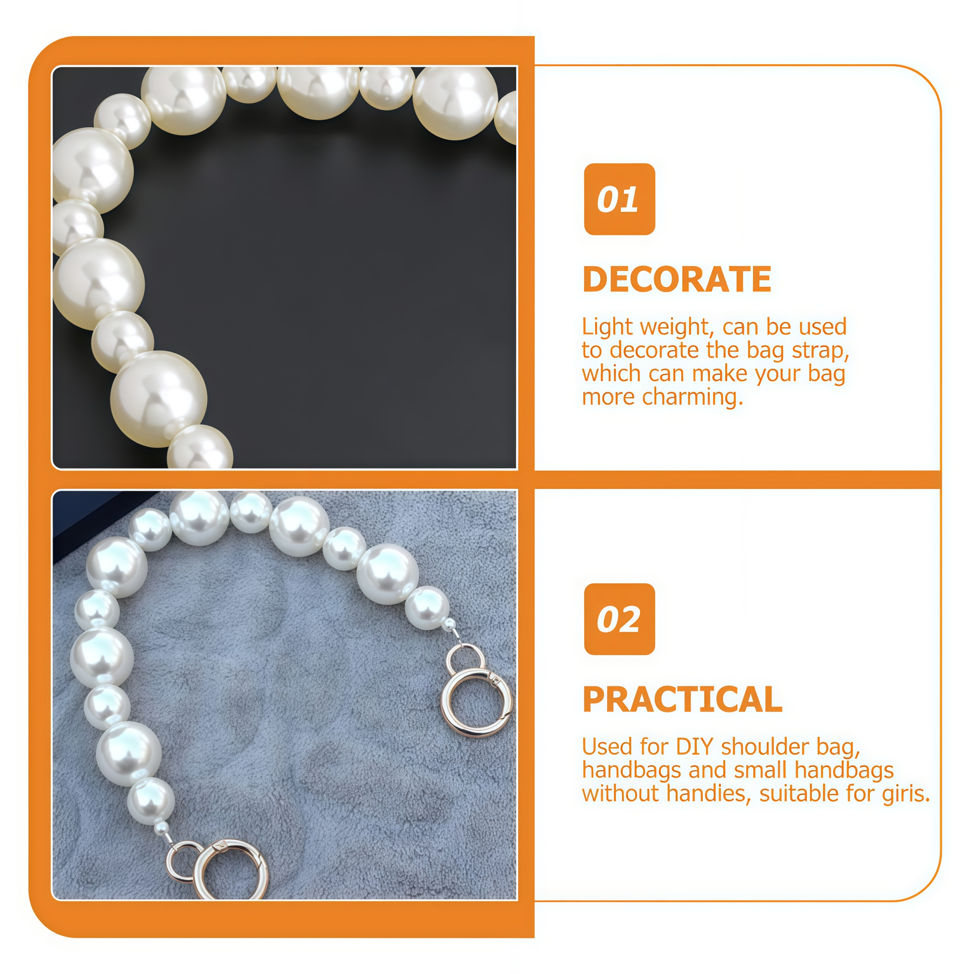 Mini Bag Replacement Thin Shoulder Strap with 2 Adapters for Longchamp,Imitation Pearl Bead Purse Handle Strap Bag Charms Handbag Chain Accessories Decoration for Women - Image 7