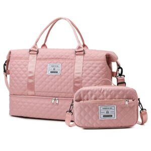 Travel Duffel Bag Small Pouch Travel Accessories Quilted Design Organized - Pink - Size L