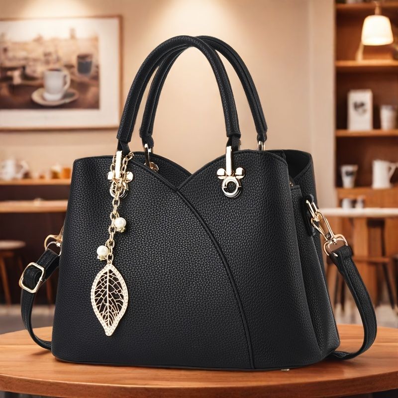 White Tote Bag Women'S Handbag Leaf Charm Bag Stylish Women'S Bag Designer Tote - Coffee color - Size 26-13-18