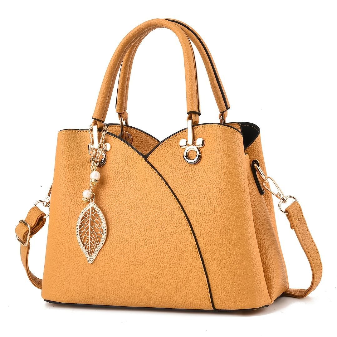 White Tote Bag Women'S Handbag Leaf Charm Bag Stylish Women'S Bag Designer Tote - Coffee color - Size 26-13-18 - Image 4