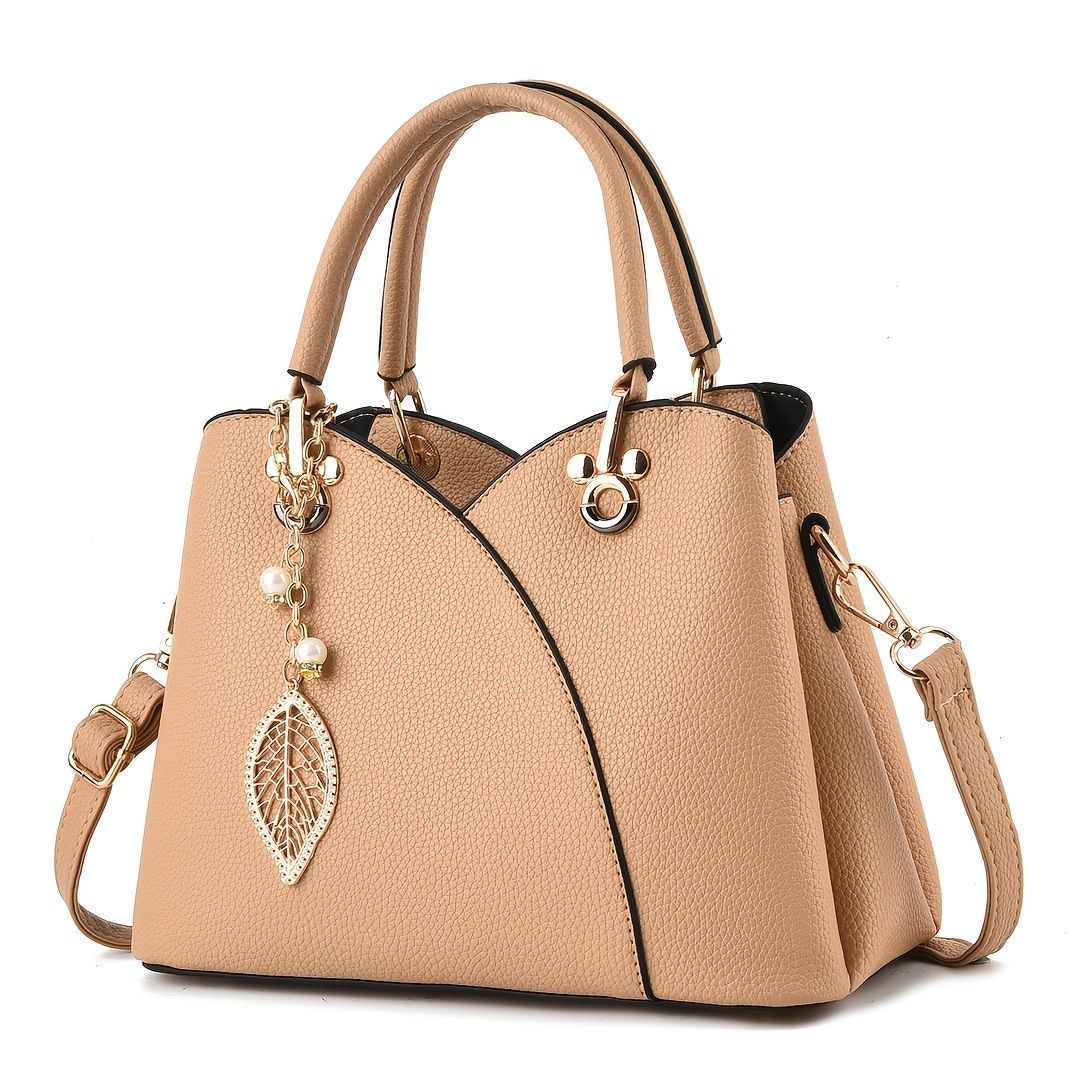 White Tote Bag Women'S Handbag Leaf Charm Bag Stylish Women'S Bag Designer Tote - Coffee color - Size 26-13-18 - Image 5