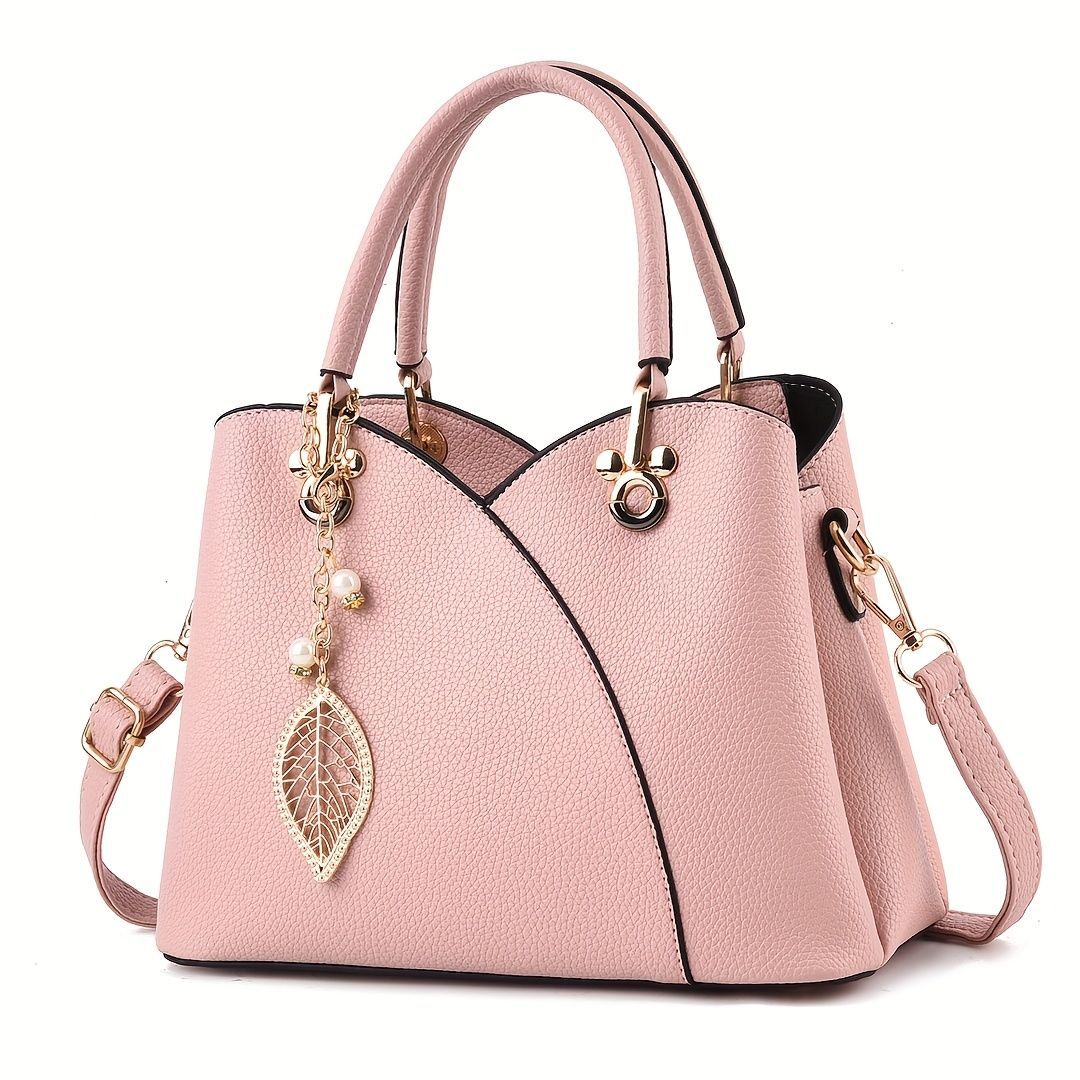 White Tote Bag Women'S Handbag Leaf Charm Bag Stylish Women'S Bag Designer Tote - Coffee color - Size 26-13-18 - Image 6