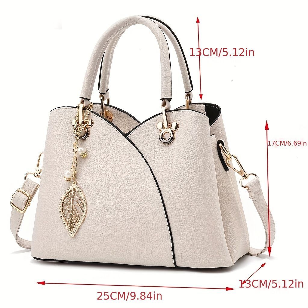 White Tote Bag Women'S Handbag Leaf Charm Bag Stylish Women'S Bag Designer Tote - Coffee color - Size 26-13-18 - Image 10