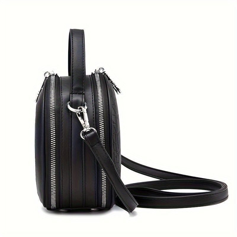 Ladies Handbag Round Handbag Croc-Embossed Handbag Tassel Handbag High-Quality - Pink - Size L - Image 3