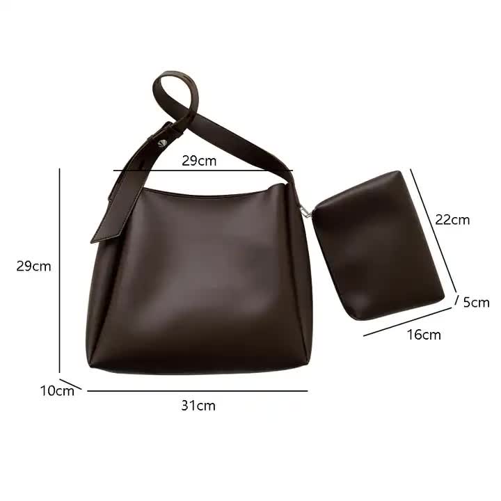 Black 2-Piece Women's Bucket Bag Set - Vintage Large Capacity Shoulder Tote & Crossbody Bag (Commuter Style) - Image 5