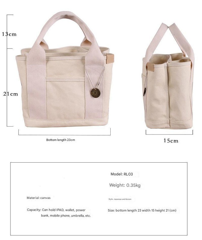 Dark gray Canvas Lunch Tote Bag - Stylish Handbag with Multiple Compartments for Women - Image 5