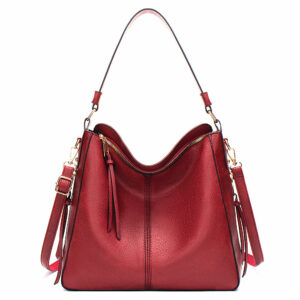 Red Womens Soft PU Leather Hobo Bag - Large Casual Tote Handbag with Adjustable Crossbody Strap