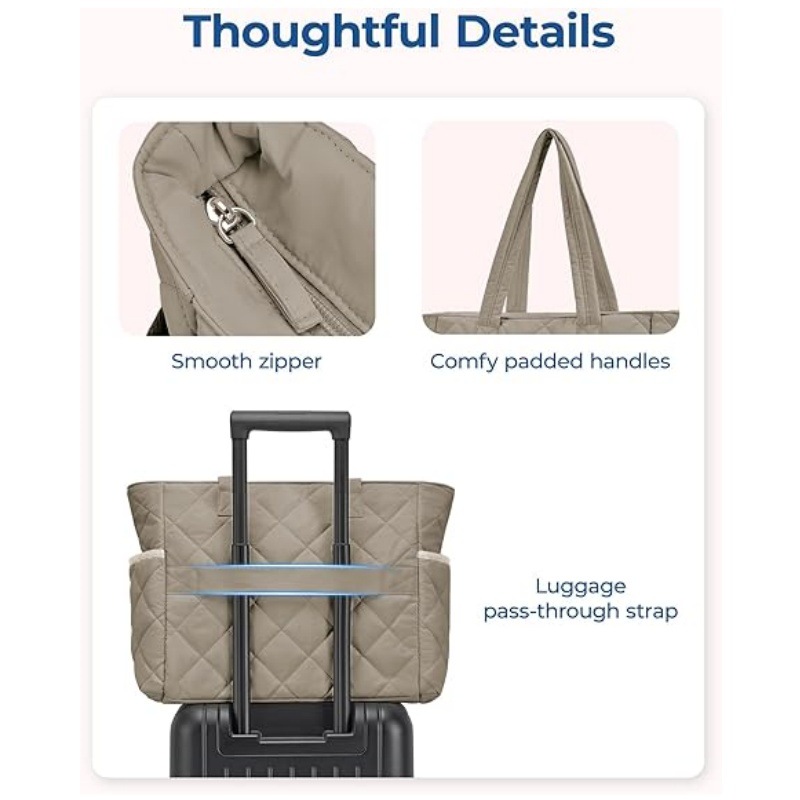 Pink Women's Multi-Pocket Tote Bag - Large Quilted Travel Handbag for Work, Gym, and More - Image 3
