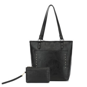 Black Minimalist Large Capacity Tote Bag with Detachable Pouch – Soft PU Leather Shoulder Handbag for Everyday Use