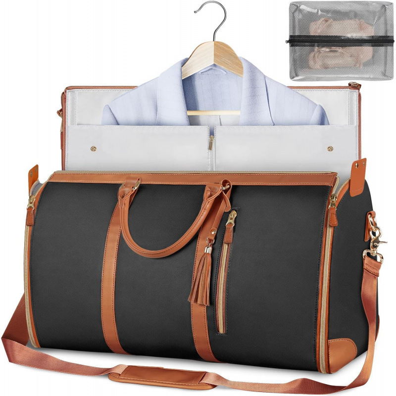 Rose-Red 56-75L Large Capacity Foldable Garment Duffel Bag with Shoe Pouch - PU Leather Convertible Suit Carrier, Anti-Wrinkle Travel & Weekender Bag - Image 2