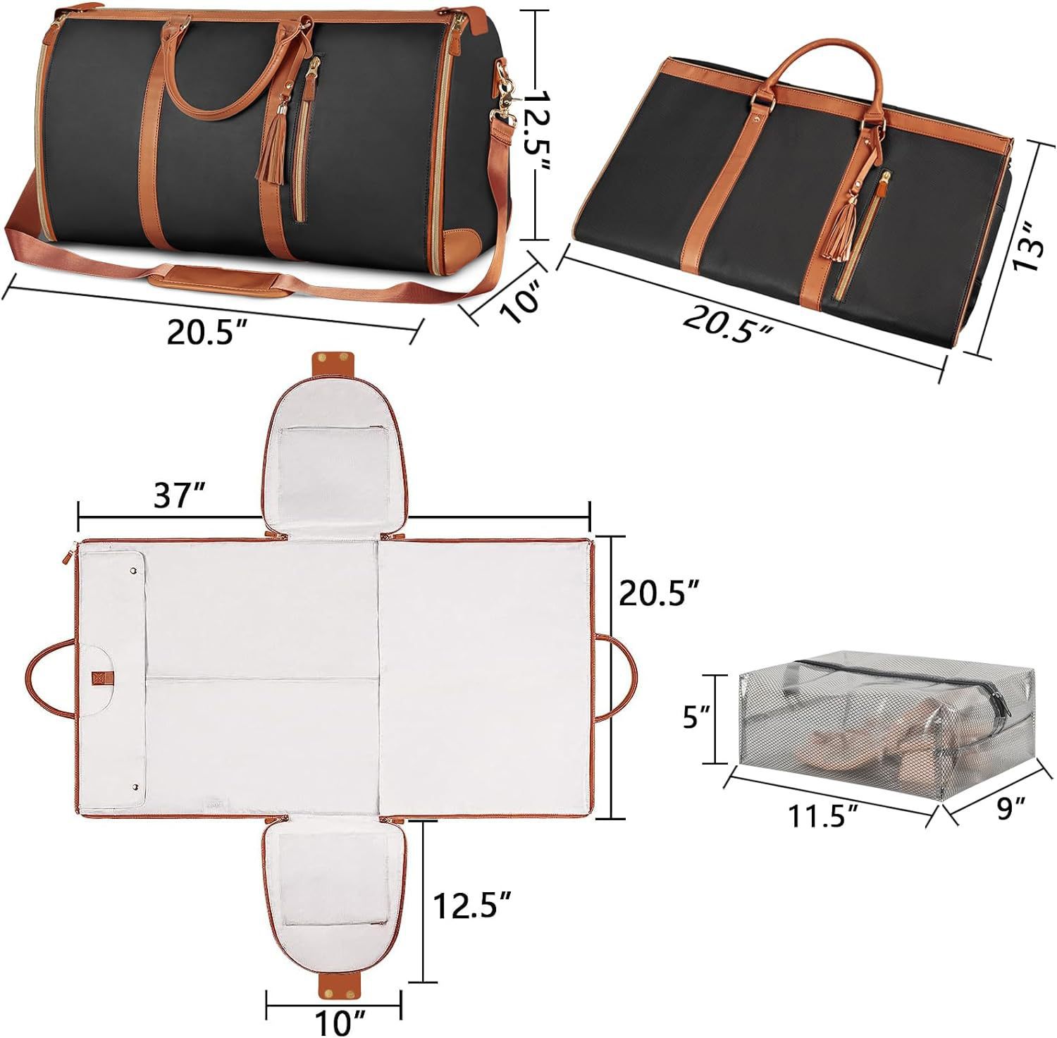 Rose-Red 56-75L Large Capacity Foldable Garment Duffel Bag with Shoe Pouch - PU Leather Convertible Suit Carrier, Anti-Wrinkle Travel & Weekender Bag - Image 6