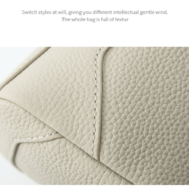 Beige Women Genuine First Layer Cowhide Boston Bag Fashionable Handheld Crossbody Shoulder Bag with 115cm Adjustable Strap - Image 3