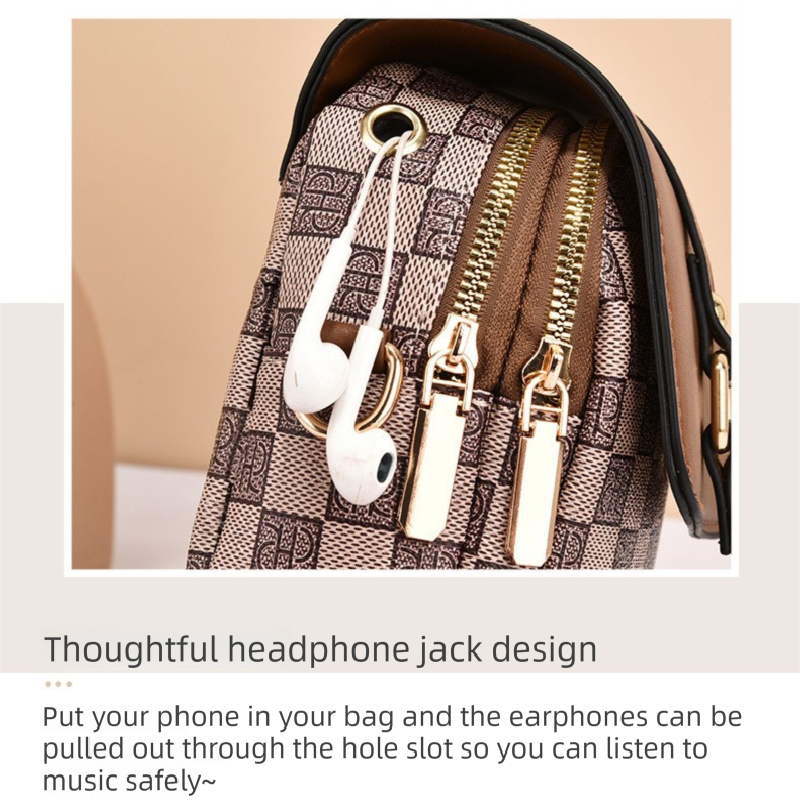 khaki Women's Mini Crossbody Phone Bag Compact PU Leather with Multiple Pockets and Headphone Port for Daily Travel Stylish Hands-Free Storage for Local Fashion - Image 3