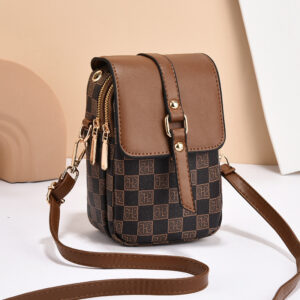 Coffee color Women's Mini Crossbody Phone Bag Compact PU Leather with Multiple Pockets and Headphone Port for Daily Travel Stylish Hands-Free Storage for Local Fashion
