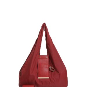 Wine red Foldable Tote Bag with Built-In Storage Pouch – Compact Reusable Shopping Bag That Packs into Itself, Ideal for Daily Carry and Eco-Friendly Use