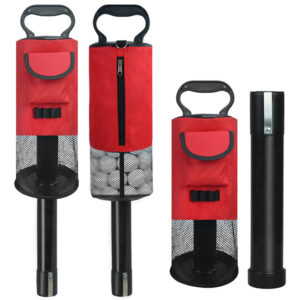 Black and Red Lightweight Golf Retriever with Detachable No-Bend Shag Tube & Mesh Bag Holding Up to 70-Ball