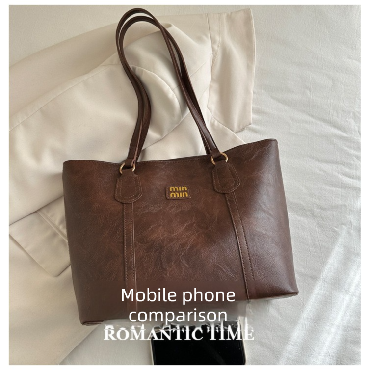 Black Large Capacity Tote Bag – Vintage-Style Shoulder Handbag for Daily Use & Office Commute - Image 2