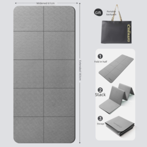 Grey Foldable Yoga Mat - Portable Thick Non-Slip Fitness Exercise Mat for Home Gym and Travel