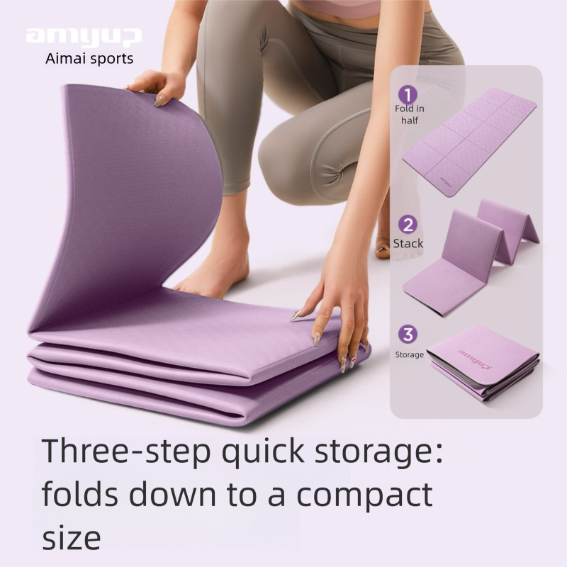 Grey Foldable Yoga Mat - Portable Thick Non-Slip Fitness Exercise Mat for Home Gym and Travel - Image 4