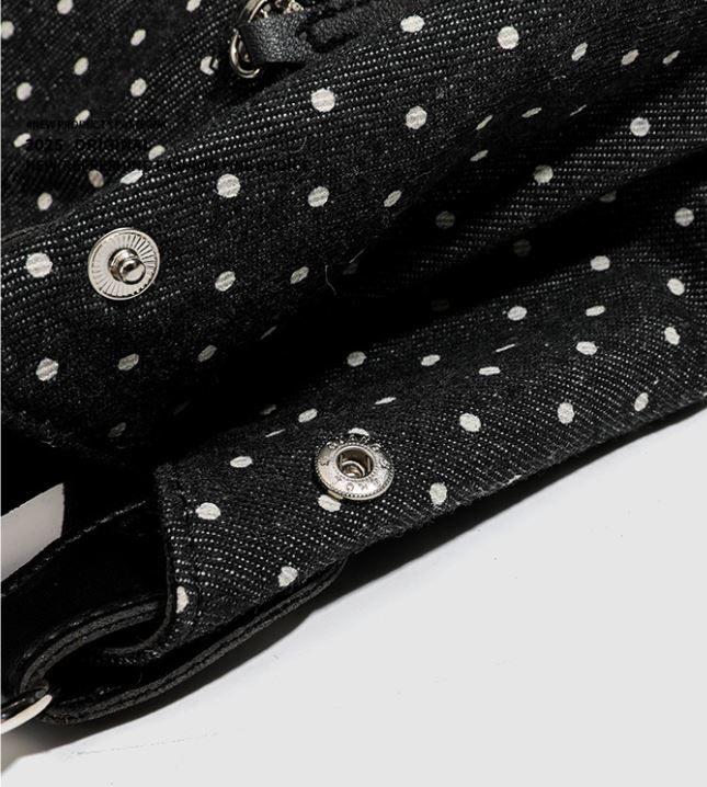Vintage Polka Dot Handbag for Women with Fixed Shoulder Strap – Large Capacity Stylish Casual Canvas Tote Bag, Multi Compartment Zipper Pockets, Structured Shape Design and Rivet Decoration - Image 6