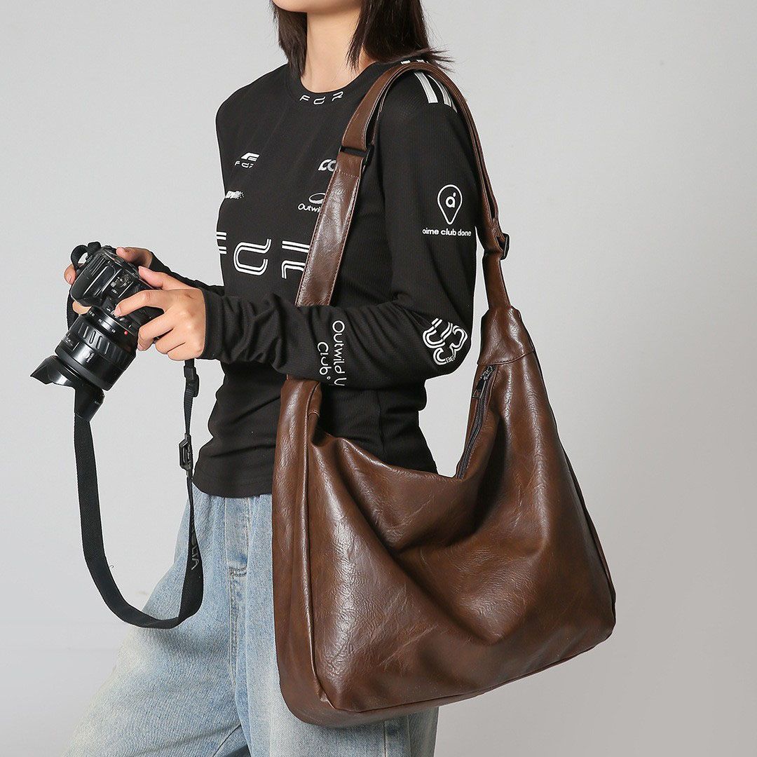 Vintage Brown PU Leather Shoulder Bag - Large Capacity Hobo Handbag with Adjustable Strap, Soft Slouch Tote Purse for Women Daily Commute Shopping Travel and Casual Outings - Image 6
