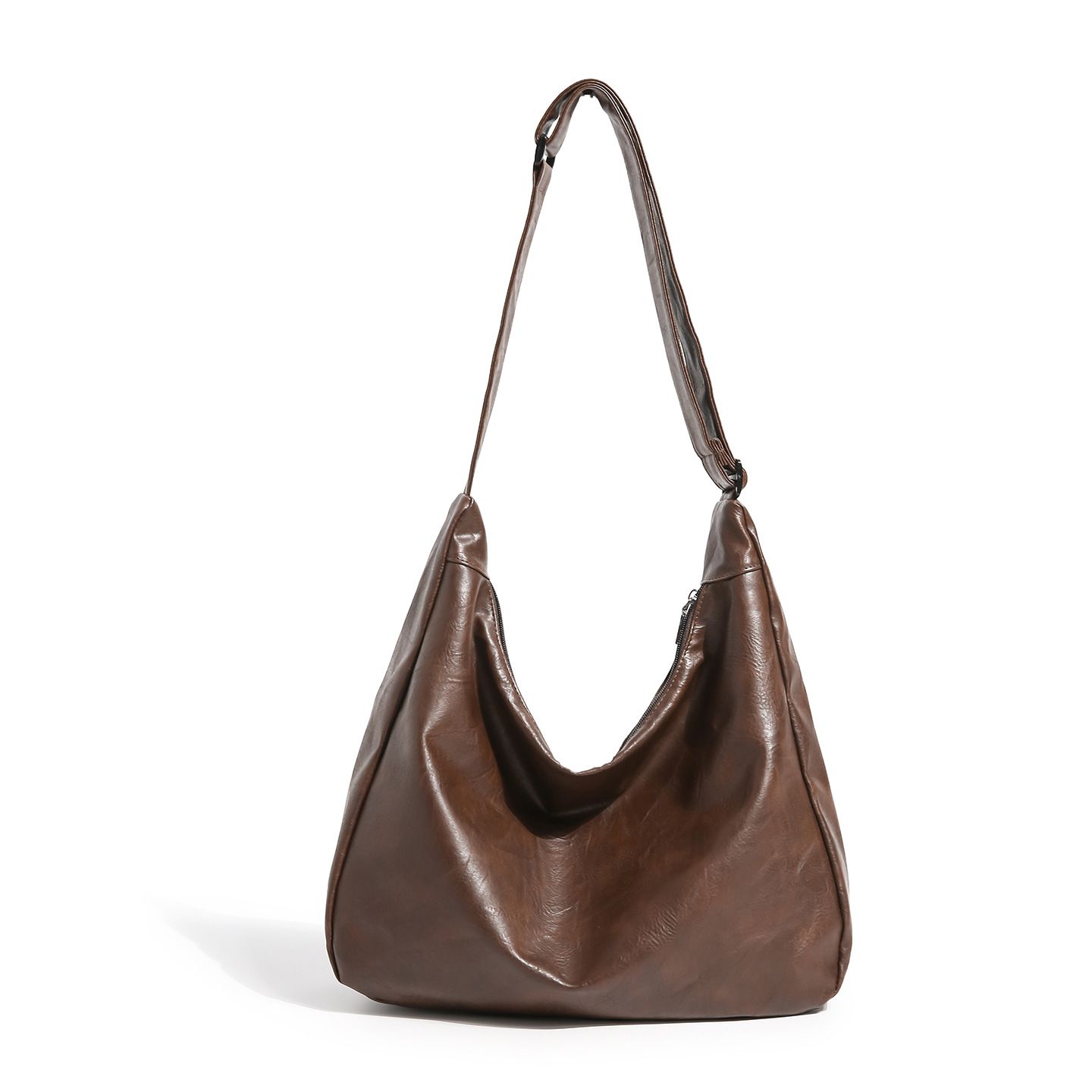 Vintage Brown PU Leather Shoulder Bag - Large Capacity Hobo Handbag with Adjustable Strap, Soft Slouch Tote Purse for Women Daily Commute Shopping Travel and Casual Outings - Image 8