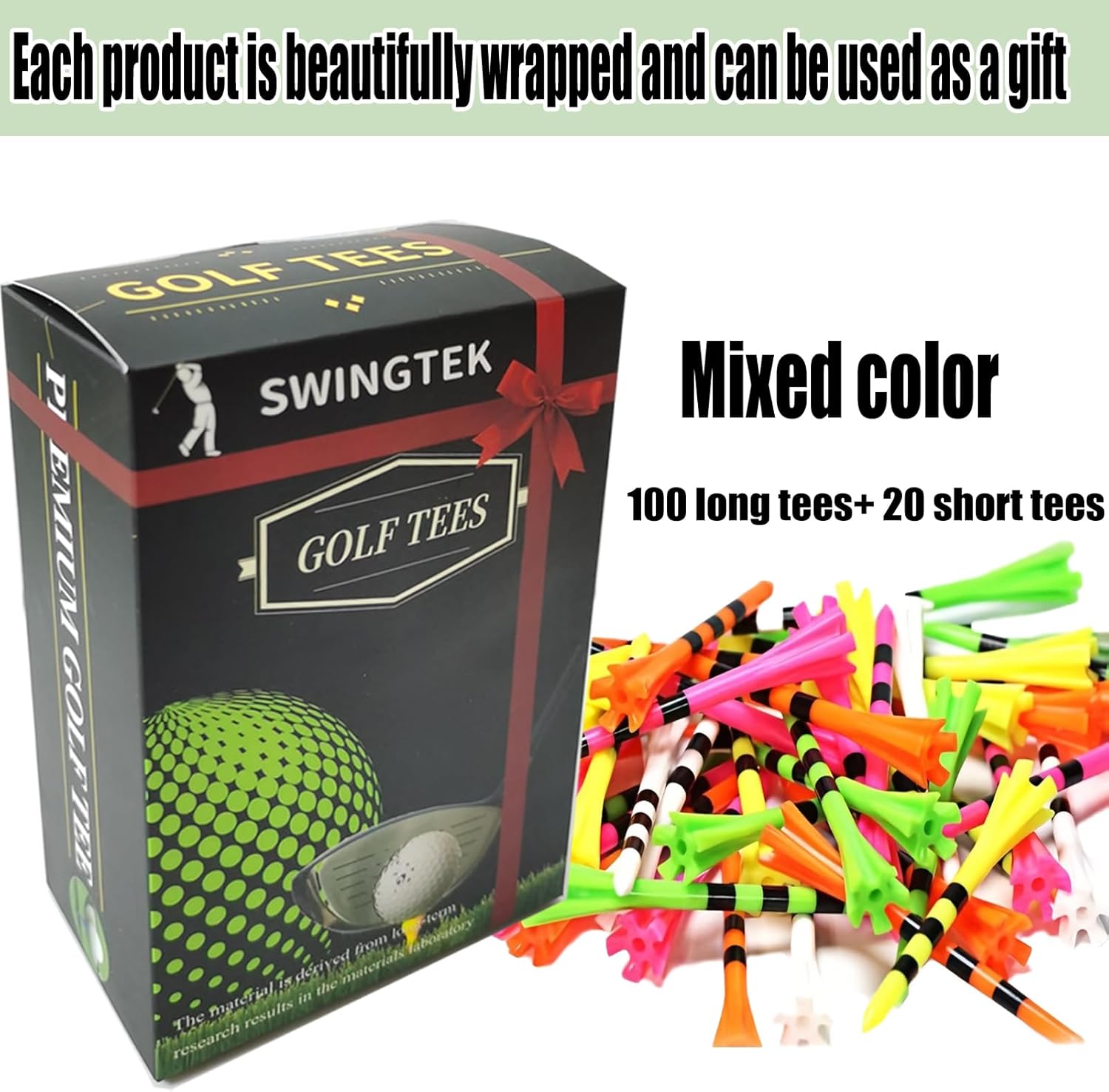 120 Pack Plastic Golf Tees,Contain 100 pcs 3-1/4 Inch Unbreakable Long Tees and 20 Short Tees,Mixed Color,Frictional Resistance Reduction - Image 3