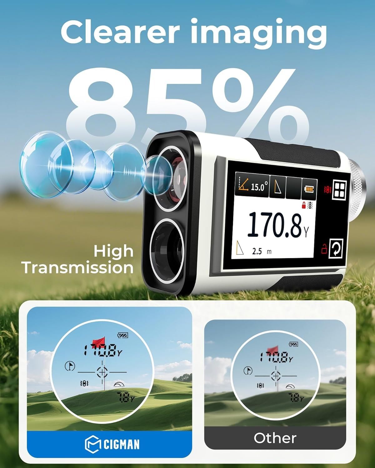 Golf Rangefinder with Slope, CIGMAN 1312 Yards Range Finder Golf, 2.4-inch External Color Touchscreen, Flag Lock Vibration, 6X Magnification, Rechargeable Range Finder, Ideal Golf Accessories - Image 5