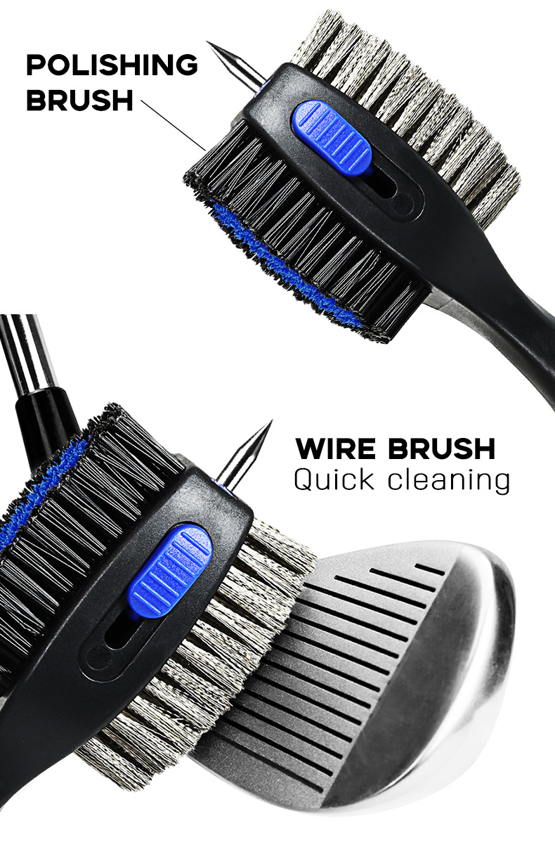 Green Premium Golf Club Cleaning Brush Extra Large Head Dual Bristles Retractable Zip Line & Groove Cleaner Spike Anti-Slip Ergonomic Grip 29cm - Image 3