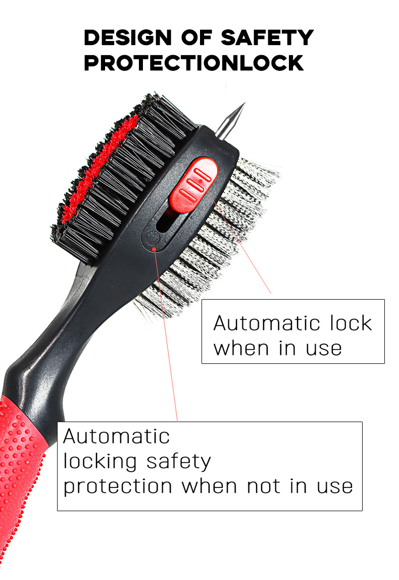 Green Premium Golf Club Cleaning Brush Extra Large Head Dual Bristles Retractable Zip Line & Groove Cleaner Spike Anti-Slip Ergonomic Grip 29cm - Image 4