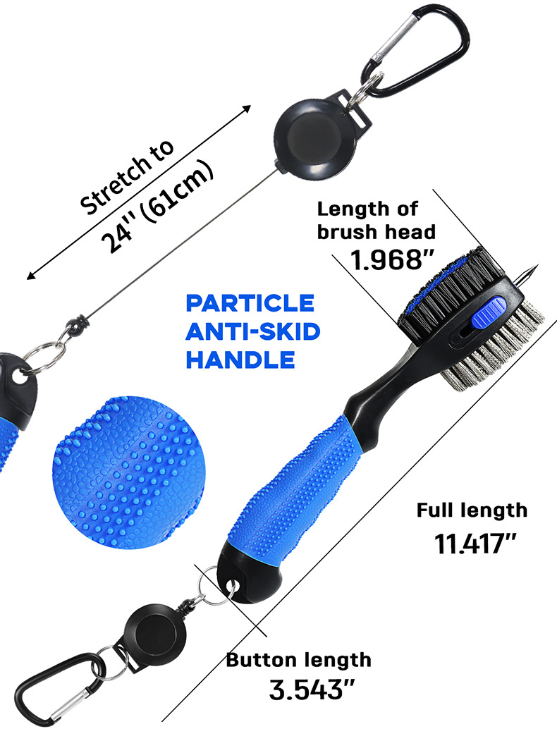 Green Premium Golf Club Cleaning Brush Extra Large Head Dual Bristles Retractable Zip Line & Groove Cleaner Spike Anti-Slip Ergonomic Grip 29cm - Image 5